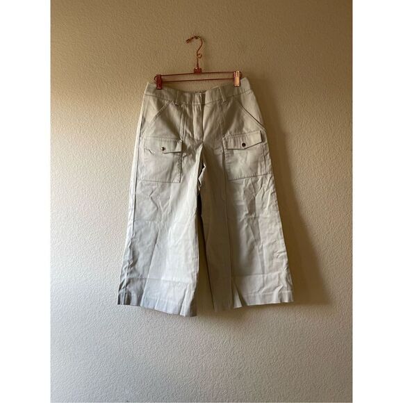 LL bean‎ signature tan khaki utility cropped wide leg pants size 2 - Picture 1 of 8